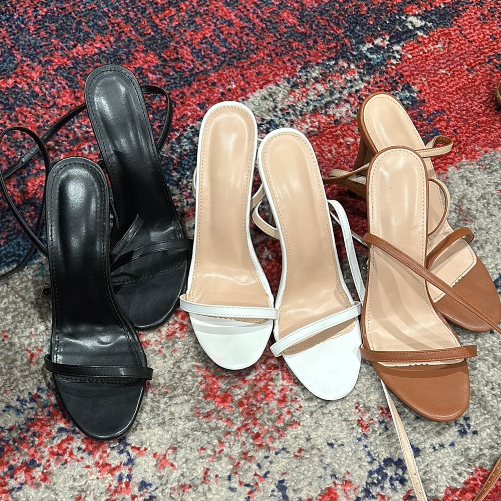 Elegant Women's Strappy Sandals - Black, White, and Tan